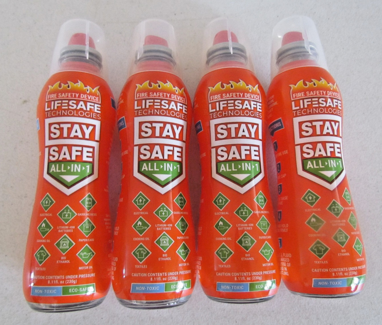 4 Pack LifeSafe StaySafe All-in-1 Fire Extinguisher Spray – Home Car Garage