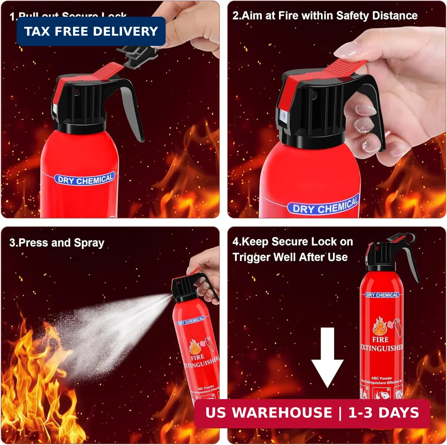 4 Pack ABC Dry Chemical Fire Extinguishers, Portable Dry Powder Fast-Acting Fire