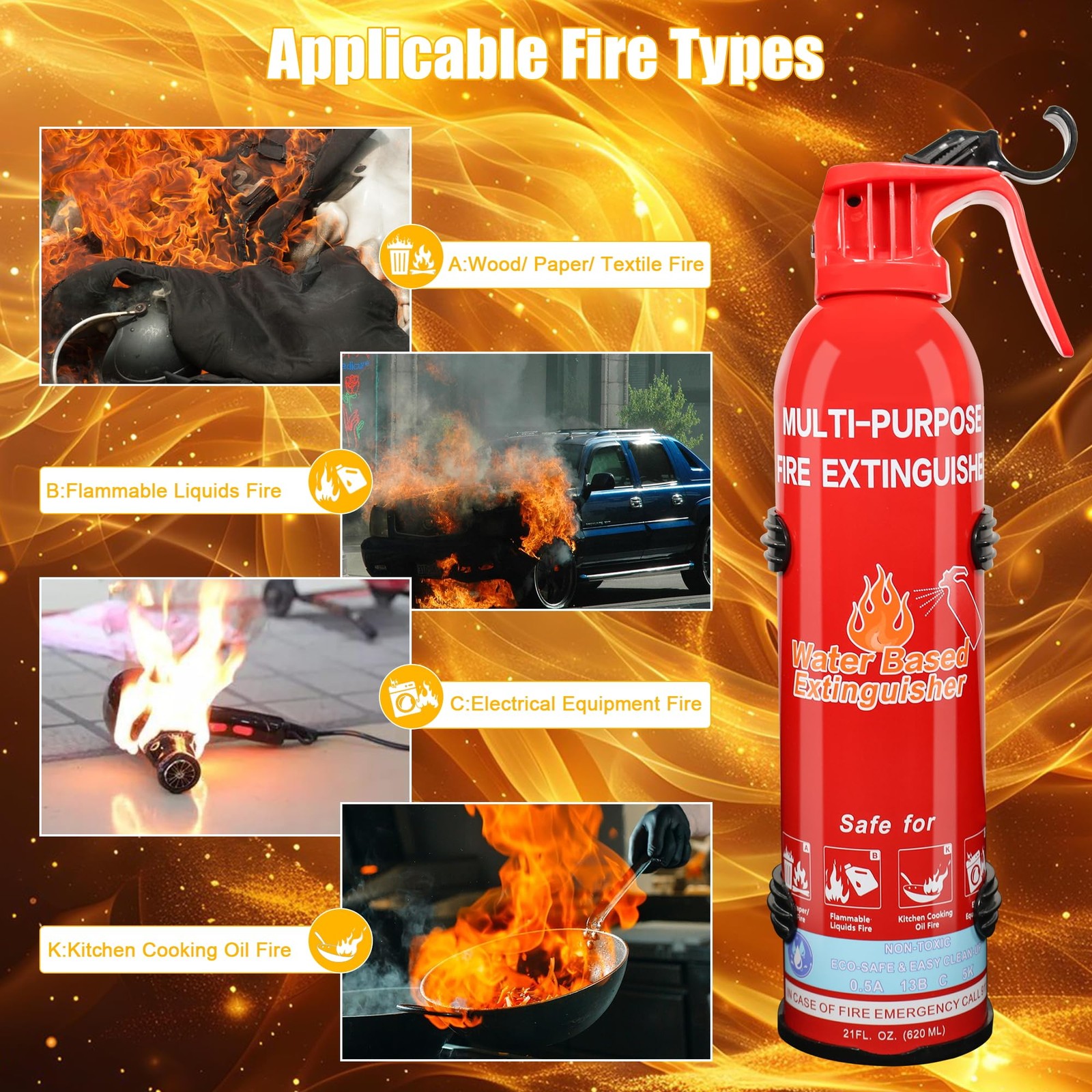Fire Extinguishers for Home with Mount, 1 Pack Upgraded 8-in-1 Portable Fire …