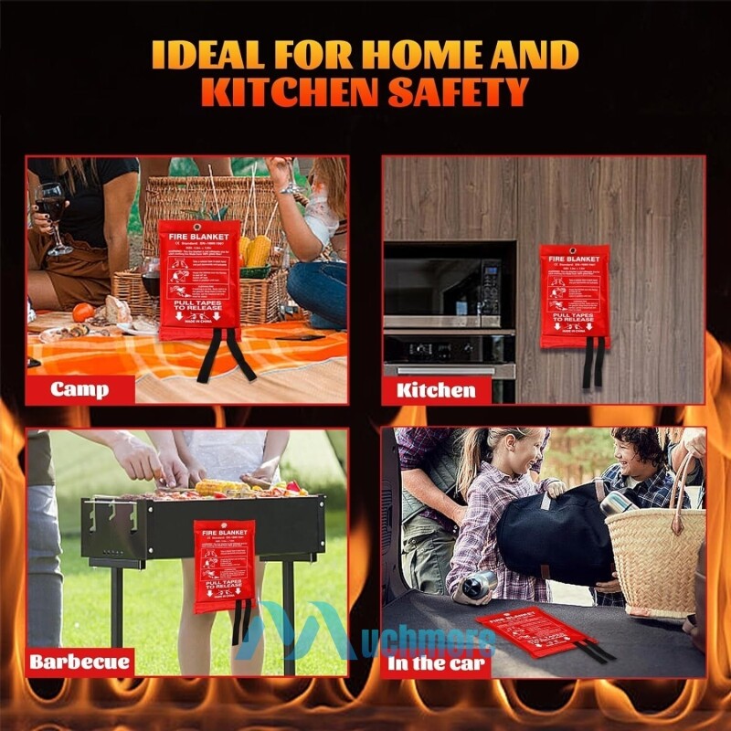 Large Fire Blanket Fireproof Quick-Release 1000°F Resistance fr Home Kitchen Car