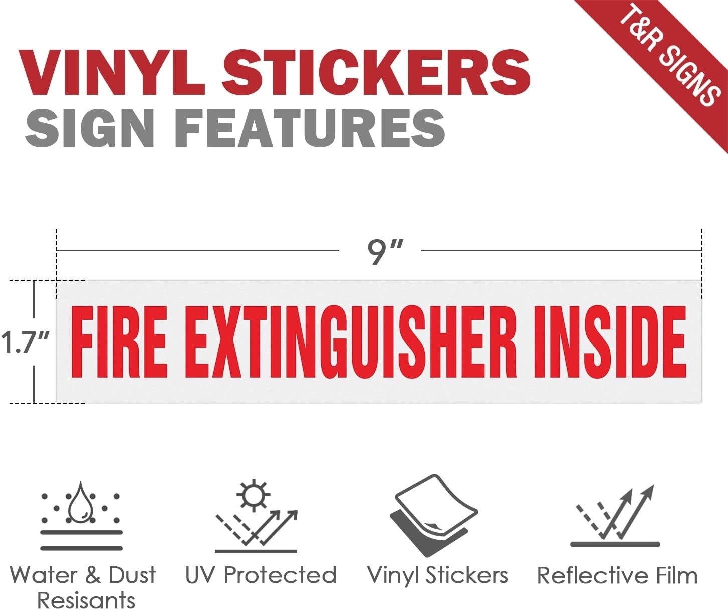 🔥🧯(TWO) “FIRE EXTINGUISHER INSIDE” 9″ x 1.7″ Self-Adhesive Vinyl Reflective