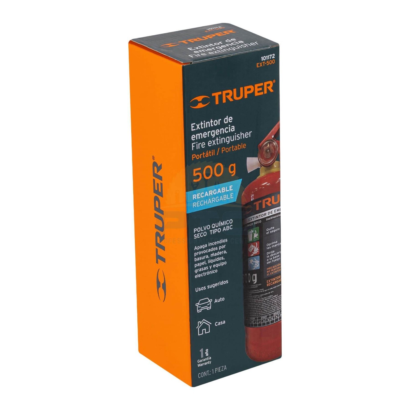 Truper EXT-500 Rechargeable portable fire extinguisher 0.5 kg, ABC type powder
