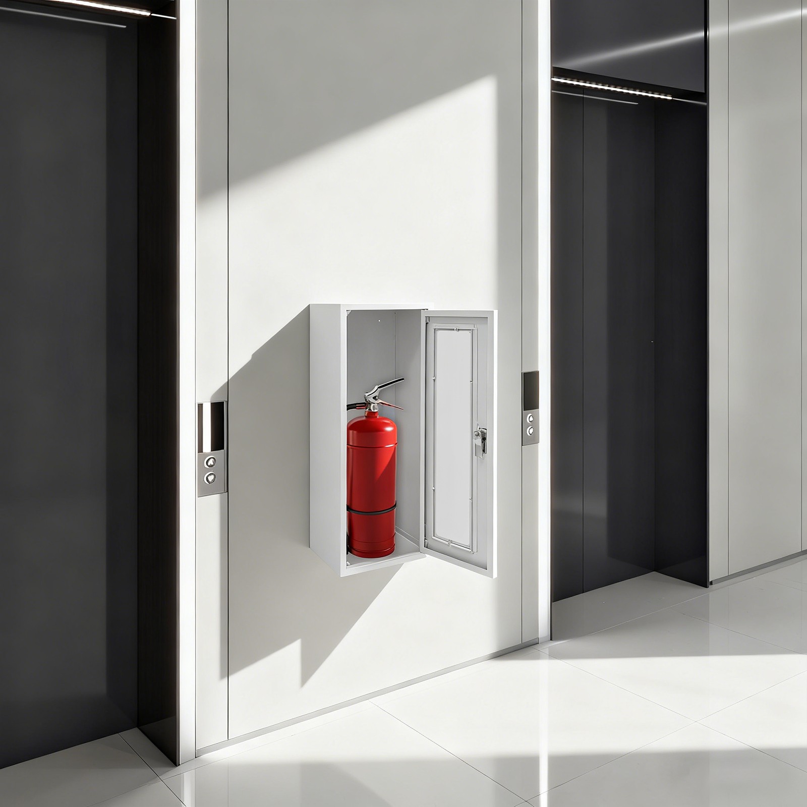 Commercial Fire Extinguisher Cabinet Steel Glass Wall Mount 66x25x20cm