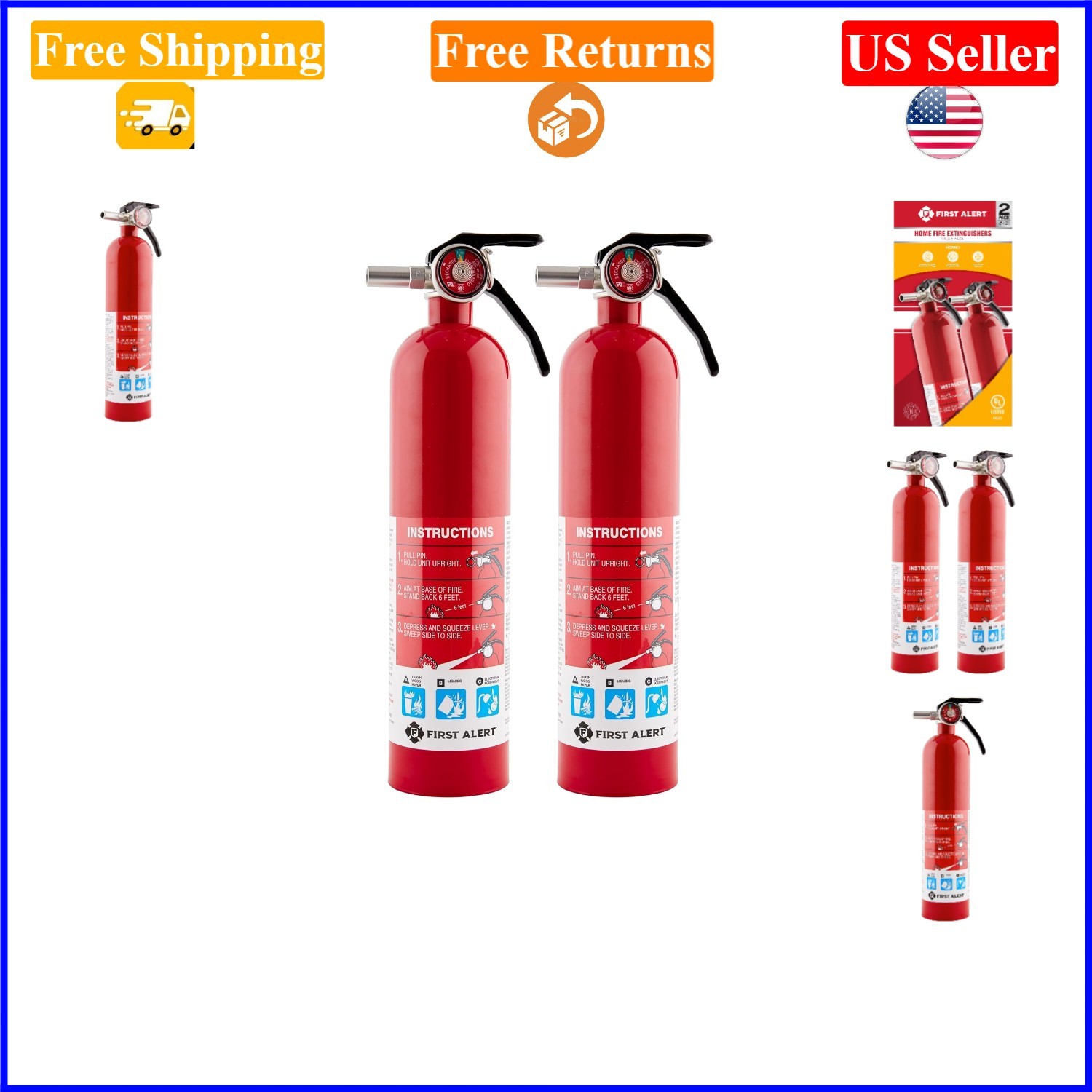 Home1-2 White 2-Pack Fire Extinguishers Rated 1-A:10-B:C