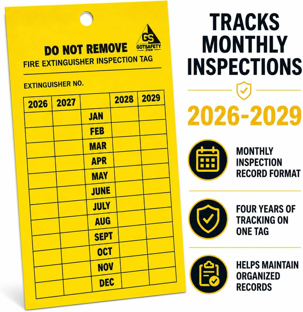 4 Year Fire Extinguisher Inspection Tags – [25 Pack] [2026-2029] Monthly Fire Ex