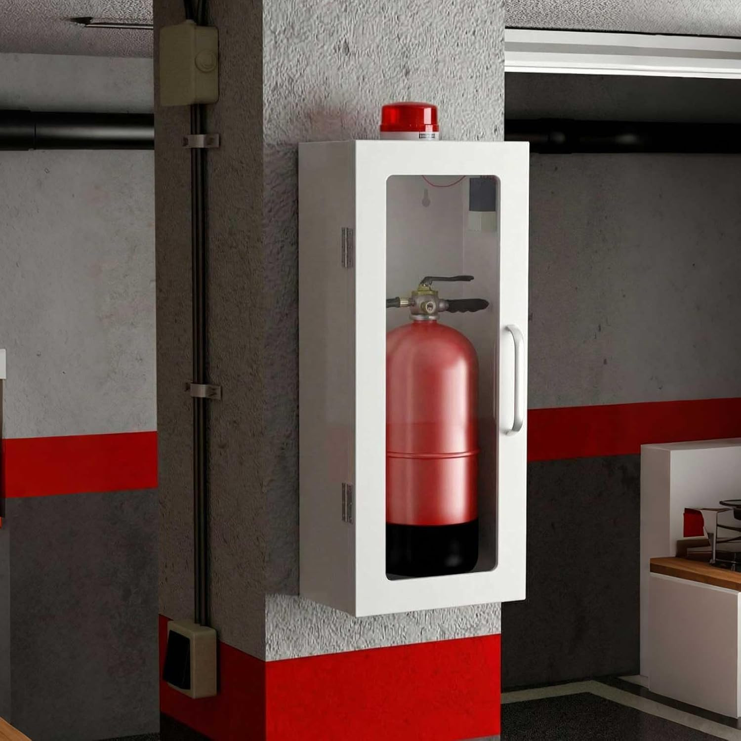 10Lb Fire Extinguisher Cabinet with Alarm & Safety Sign – Wall Mount Case