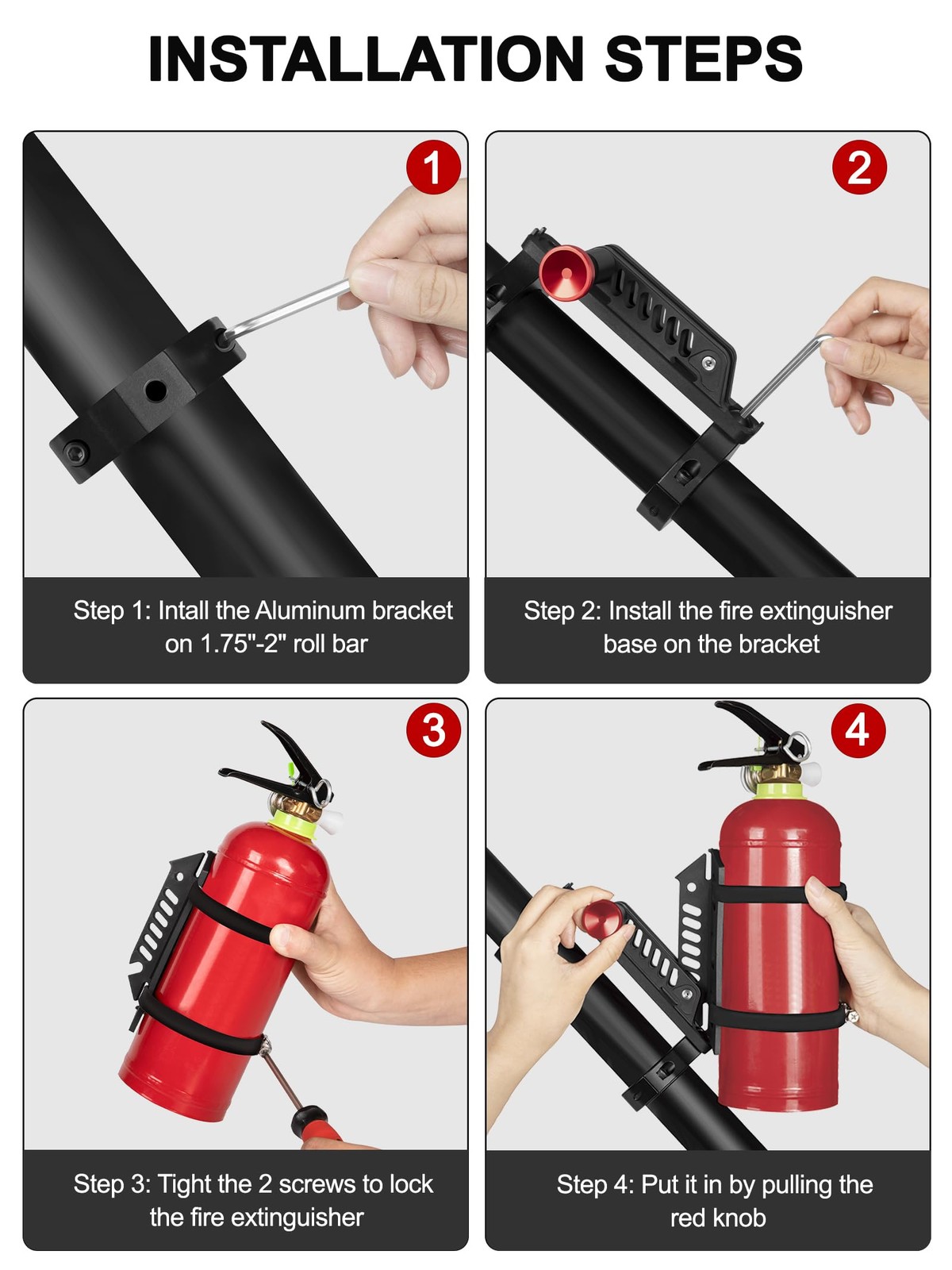 Fire Extinguisher Mount Kit Quick Release 1.75″-2″ Polaris RZR Can Am X3 Jeep