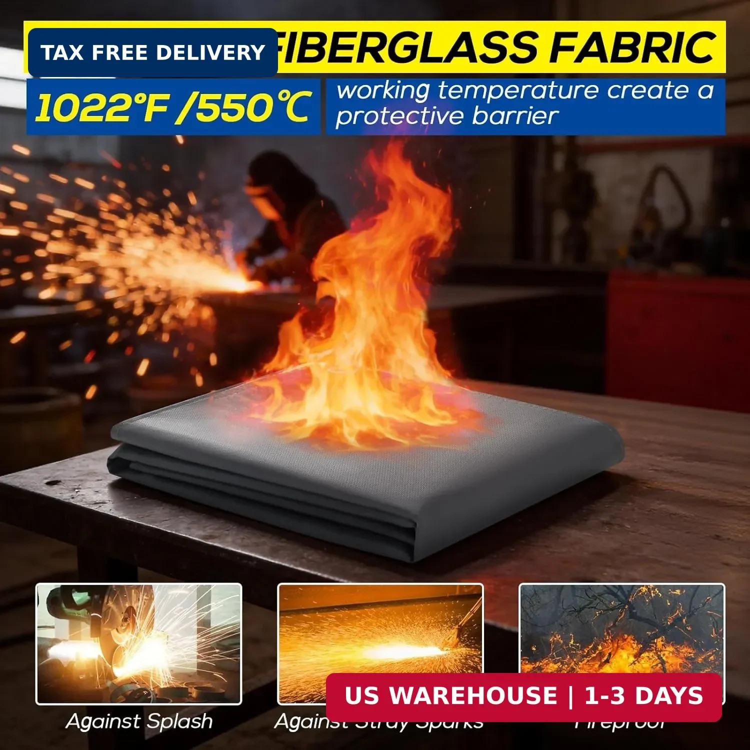 PAWBOSE 4x6ft Welding Blanket, Silicone Coated Fiberglass Fire Blanket for Weldi