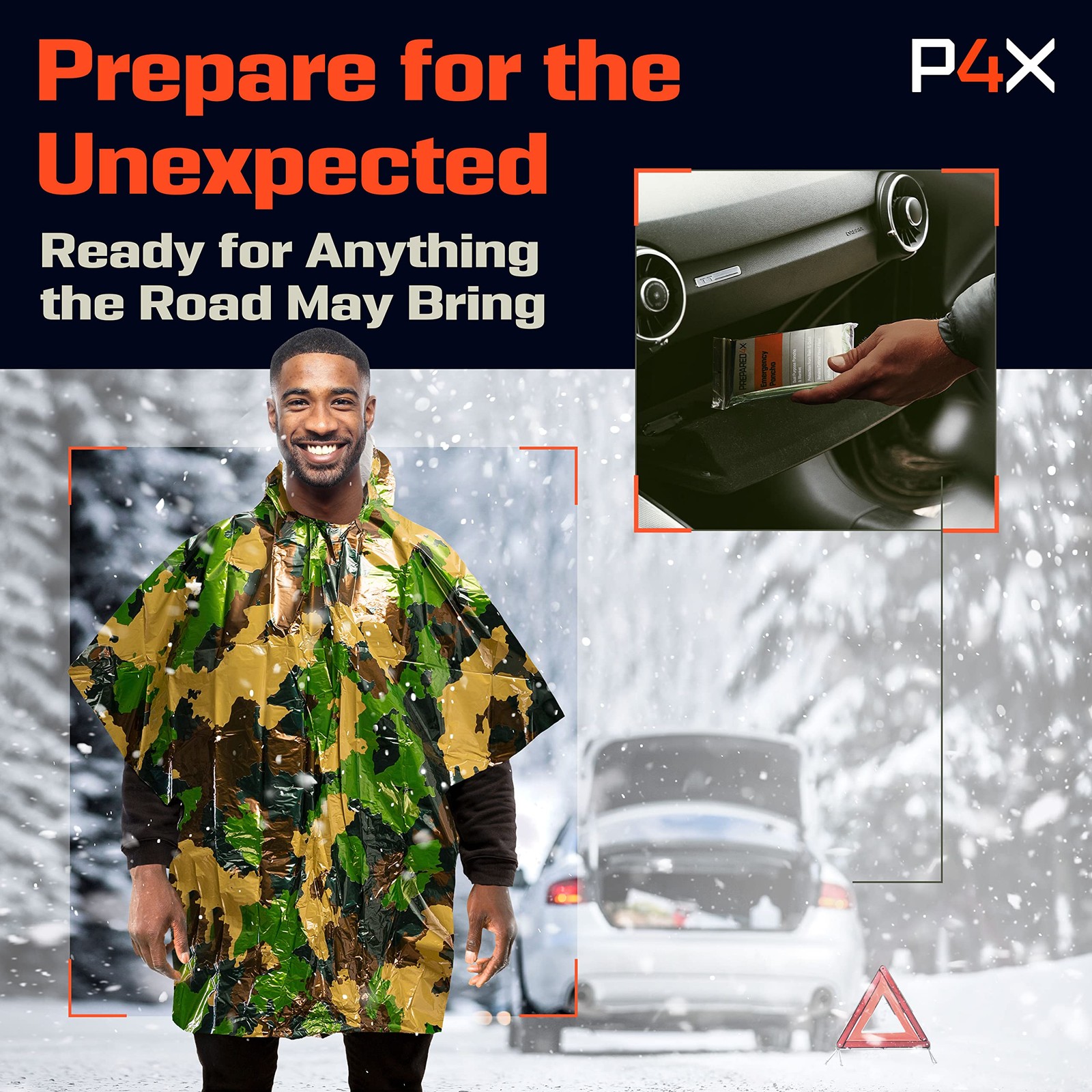 PREPARED4X Emergency Poncho with Mylar Blanket Liner – Heavy Duty Waterproof
