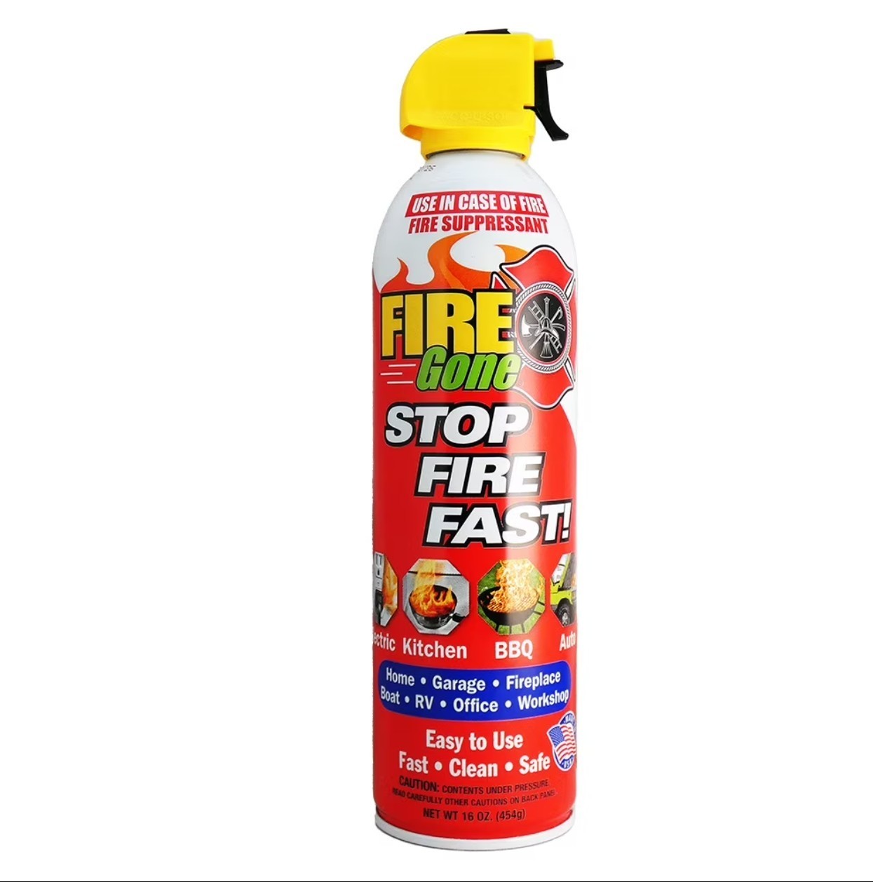 (4 pack) Fire Gone 16 oz Fire Extinguishing Spray – Aerosol Can -FFF-Foaming Age