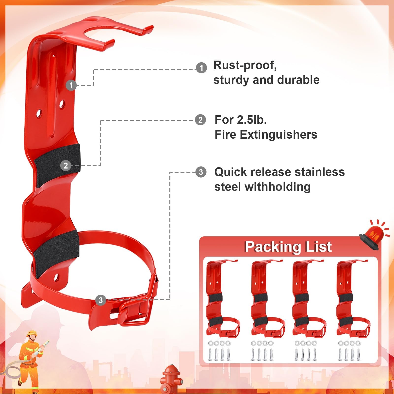 4 PCS Fire Extinguisher Mount Bracket Home Car Truck RV Wall Holder 2.5 Lb