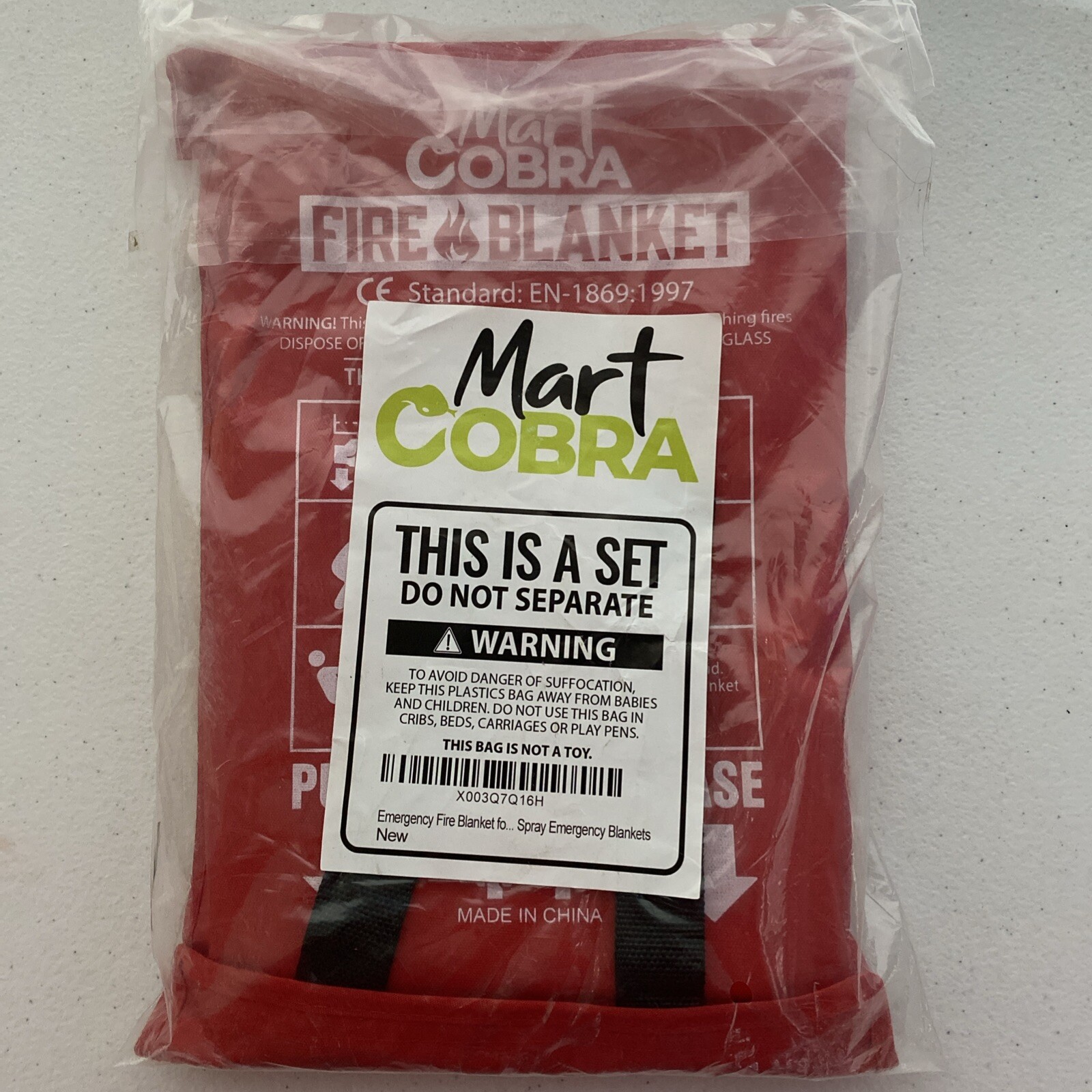 Fire Blanket Mart Cobra Emergency Safety Home Kitchen Fiberglass 1mx1m 40” Set 2