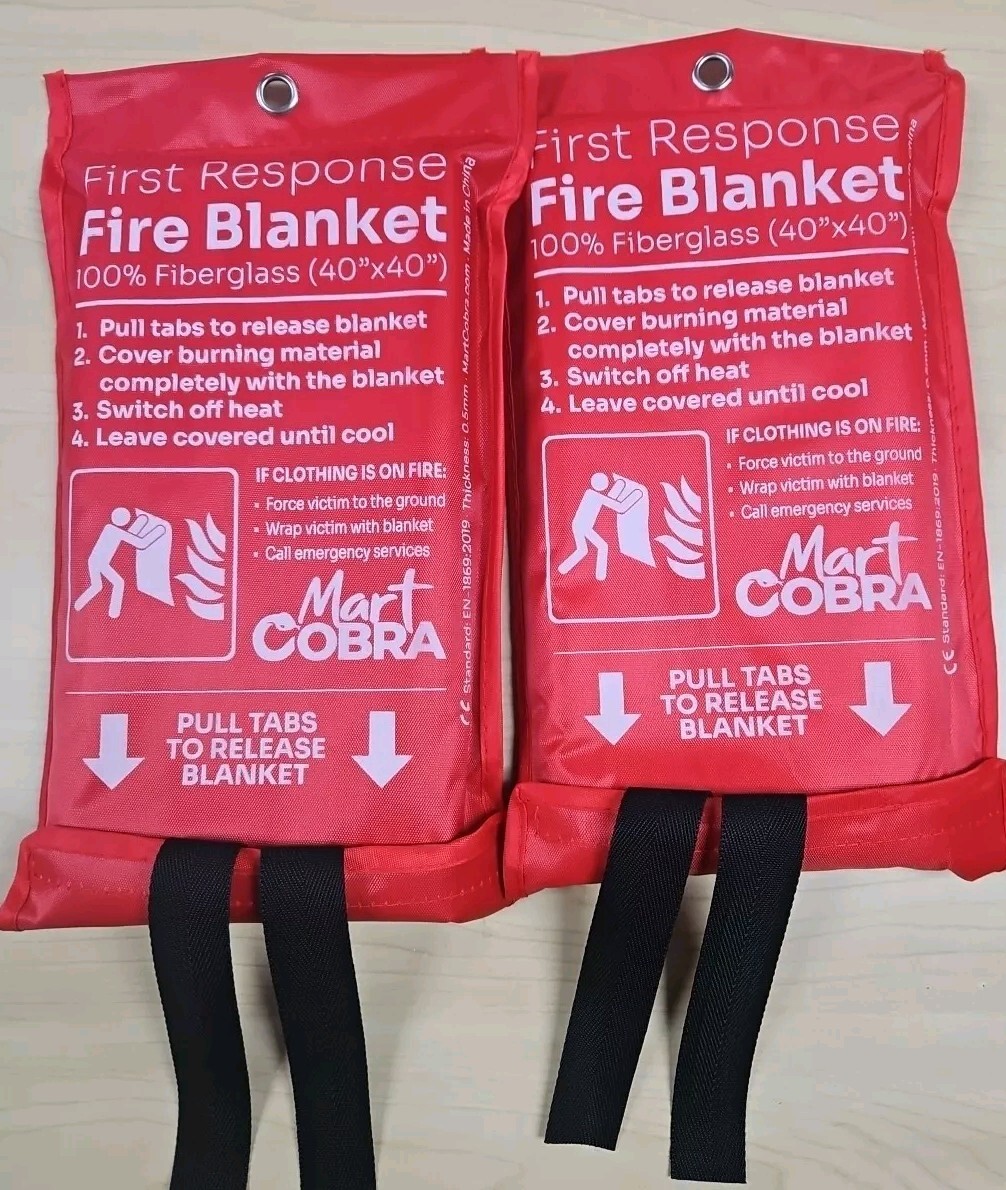 First Response Fire Blanket. Fire Protection. 100% Fiberglass. 40″x40″ 2pk.