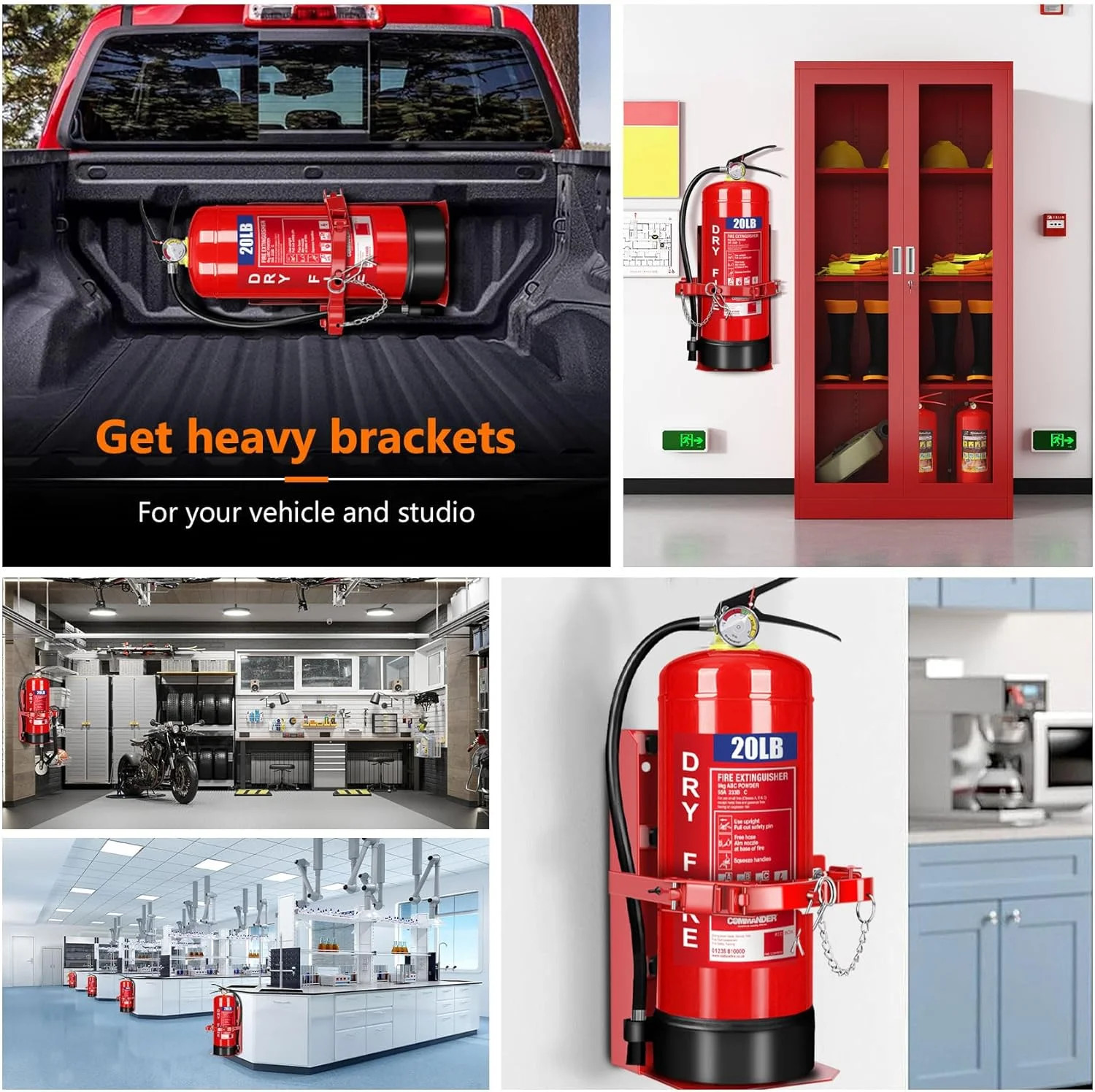 Heavy Duty Vehicle Bracket,Fire Extinguisher Brackets&Mounts-St12 Steel Red, Fit